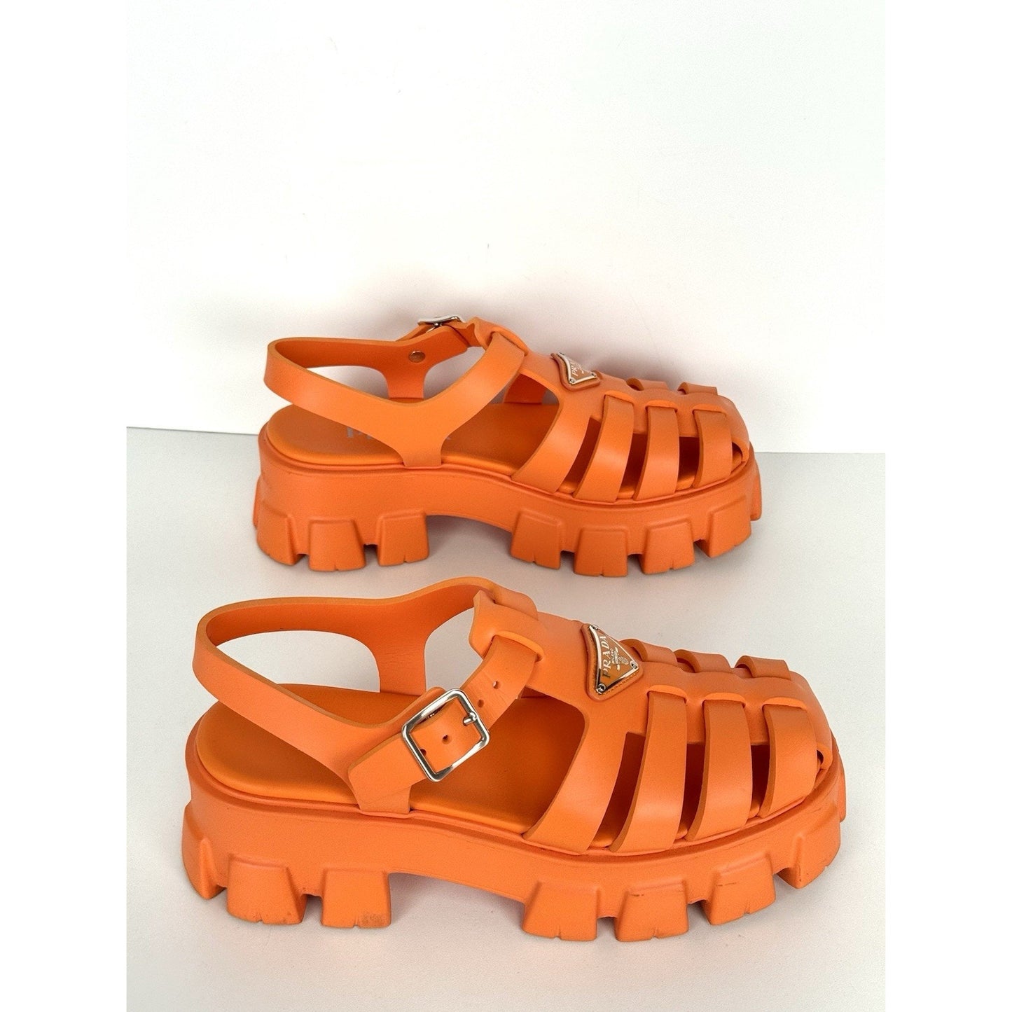 Prada Monolith Rubber Sandals Orange Size 40