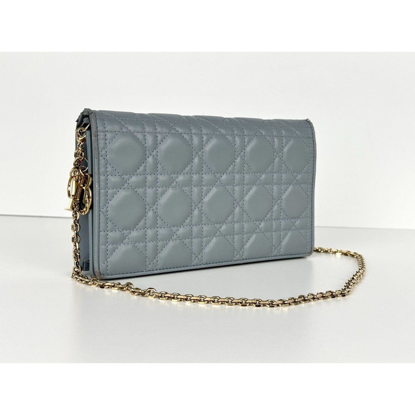 Christian Dior Lady Dior Chain Wallet Lambskin Cloud Blue B-9