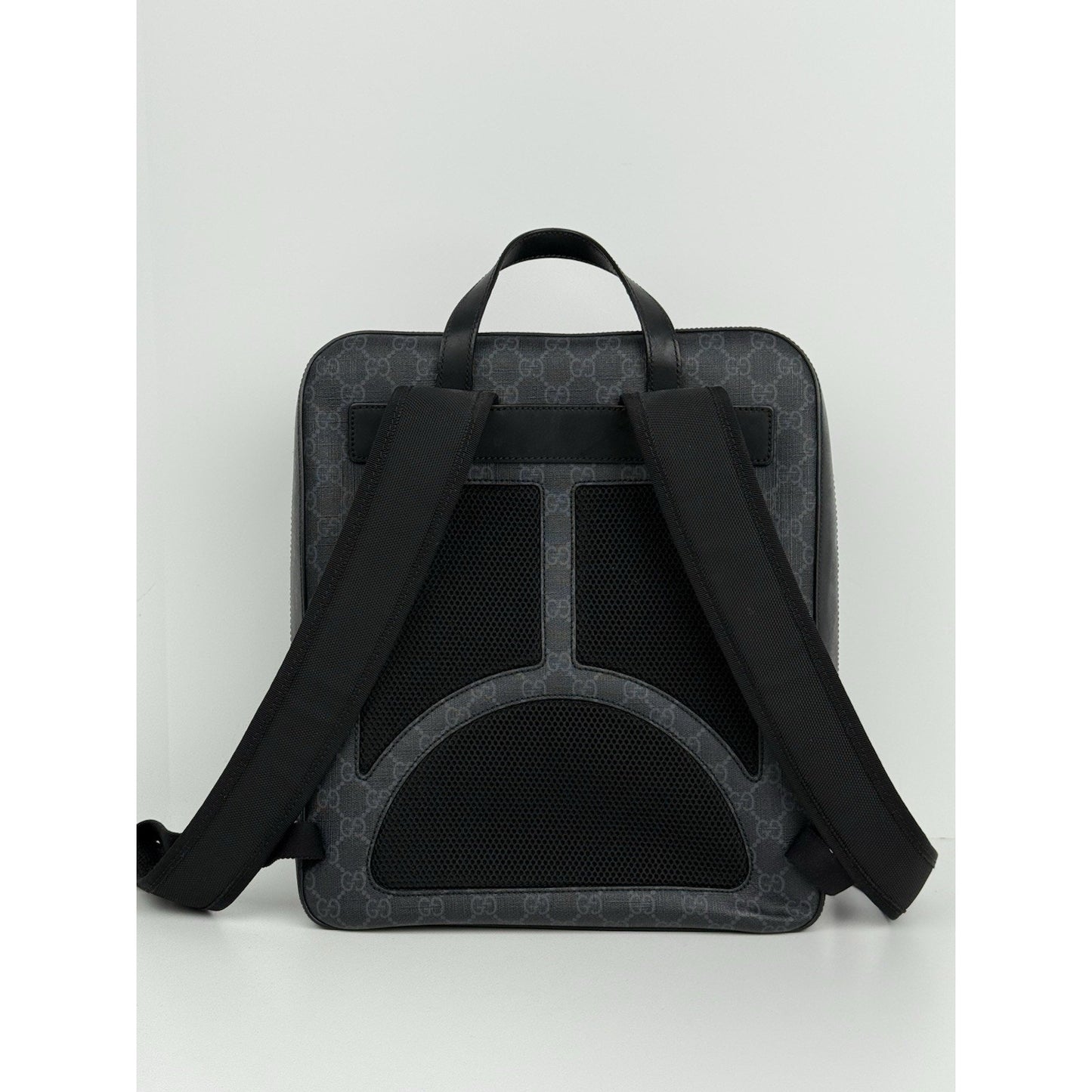 Gucci GG Supreme Black/Grey Coated Canvas Vintage Web Backpack