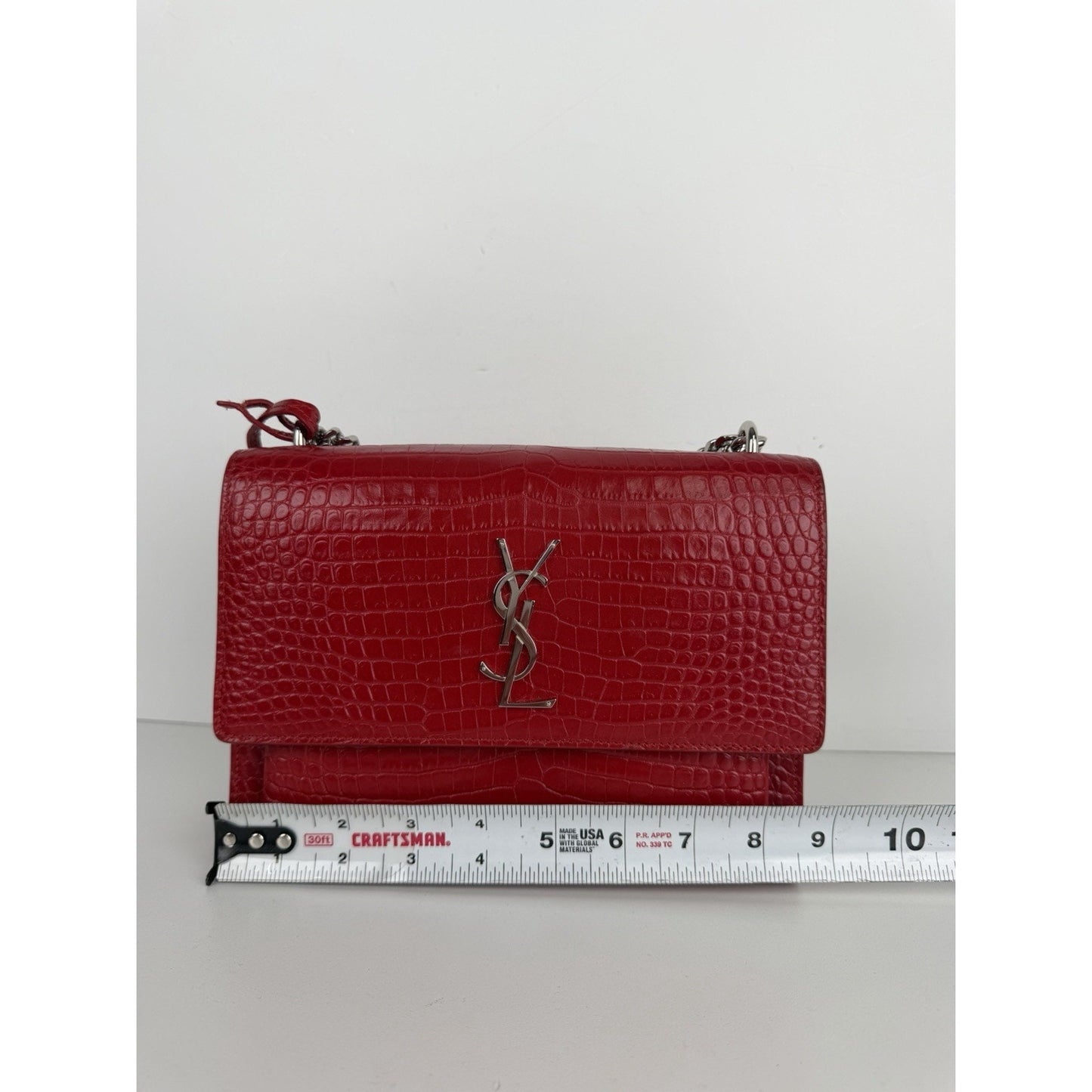 Saint Laurent Sunset Shoulder Bag Medium in Red Croc-Embossed Leather S