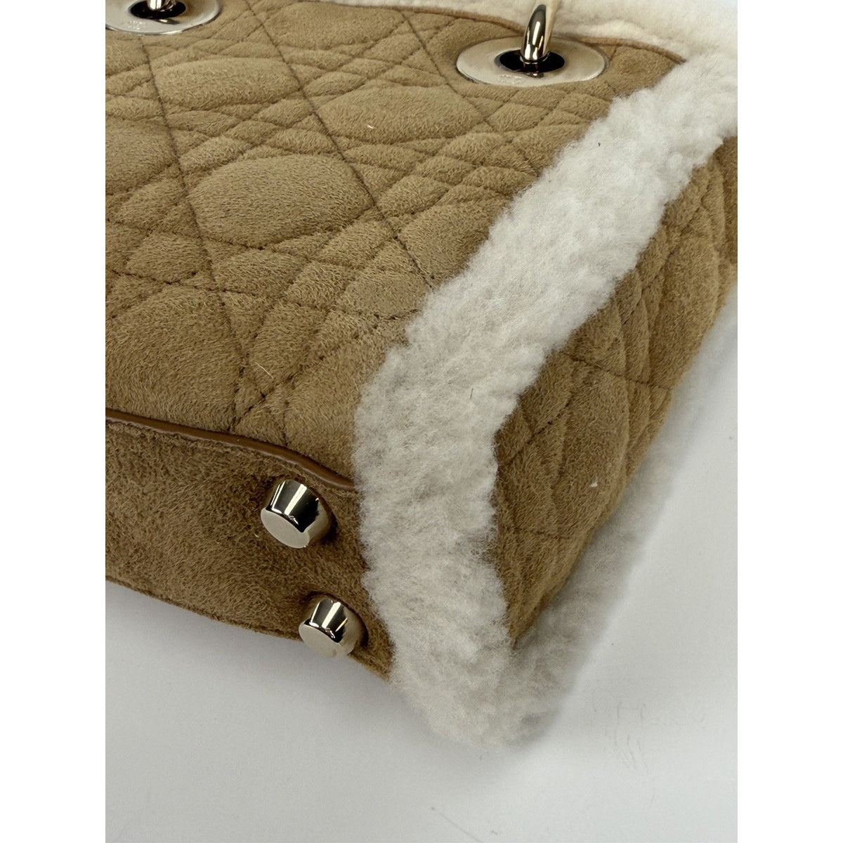 Christian Dior Mini Lady Dior Handbag Beige Cannage Suede with Shearling 2025 F3
