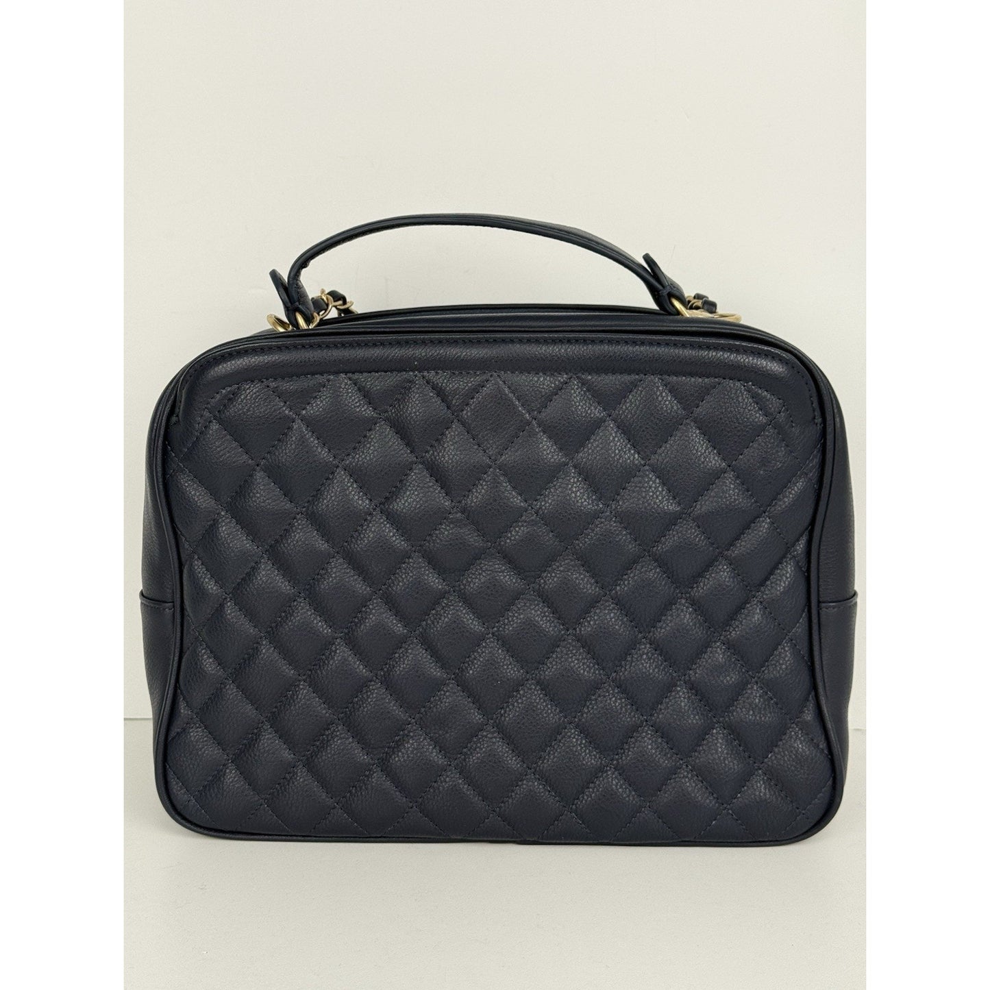 CHANEL Calfskin Quilted CC Medium Vanity Case Navy Blue Gold Hardware B-5