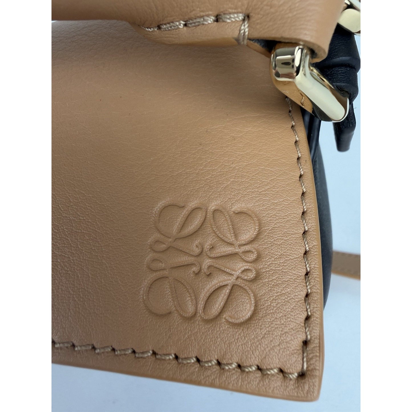 LOEWE Puzzle Edge Small Bag in Brown and Black Calfskin Leather B1