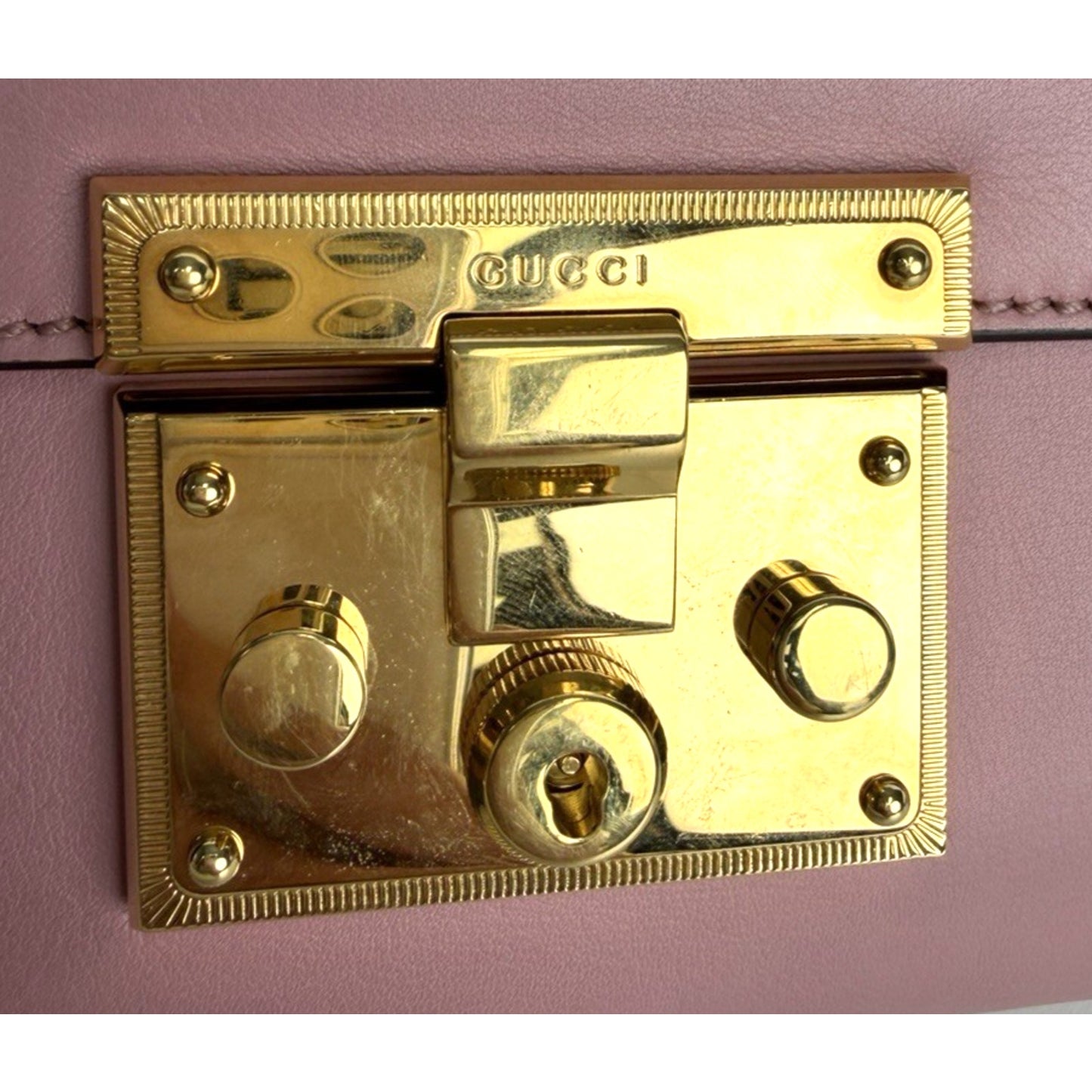 Gucci Padlock Shoulder Bag Medium Pink Calfskin Leather Gold-Tone Hardware S03