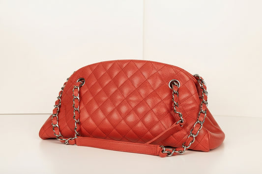 Chanel Medium Just Mademoiselle Bowling Bag in Red Caviar Leather F1