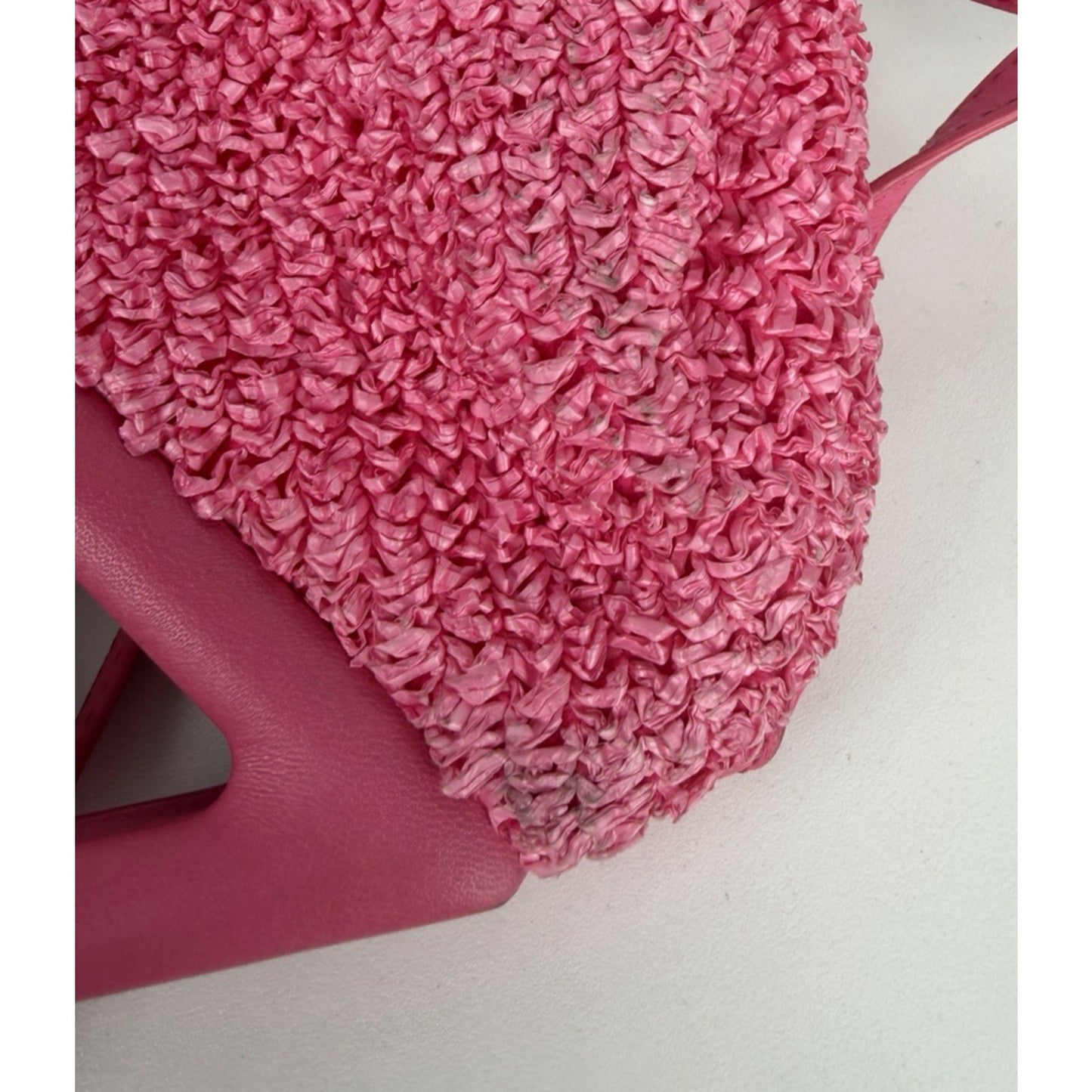 Bottega Veneta Boucle The Point Top Handle Bag Small in Pink Curly Raffia S19