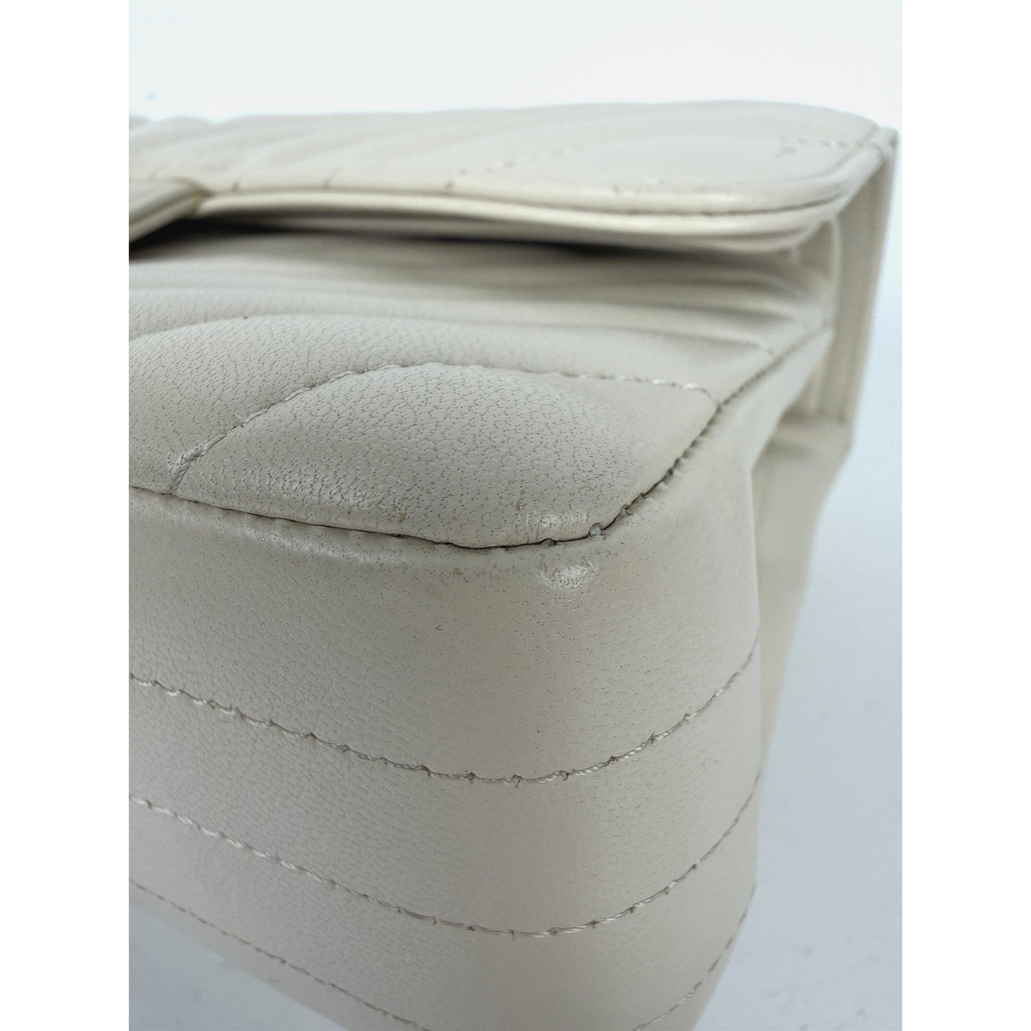 Chanel Small Classic Double Flap Shoulder Bag in Chevron Ivory Leather 2021 U2