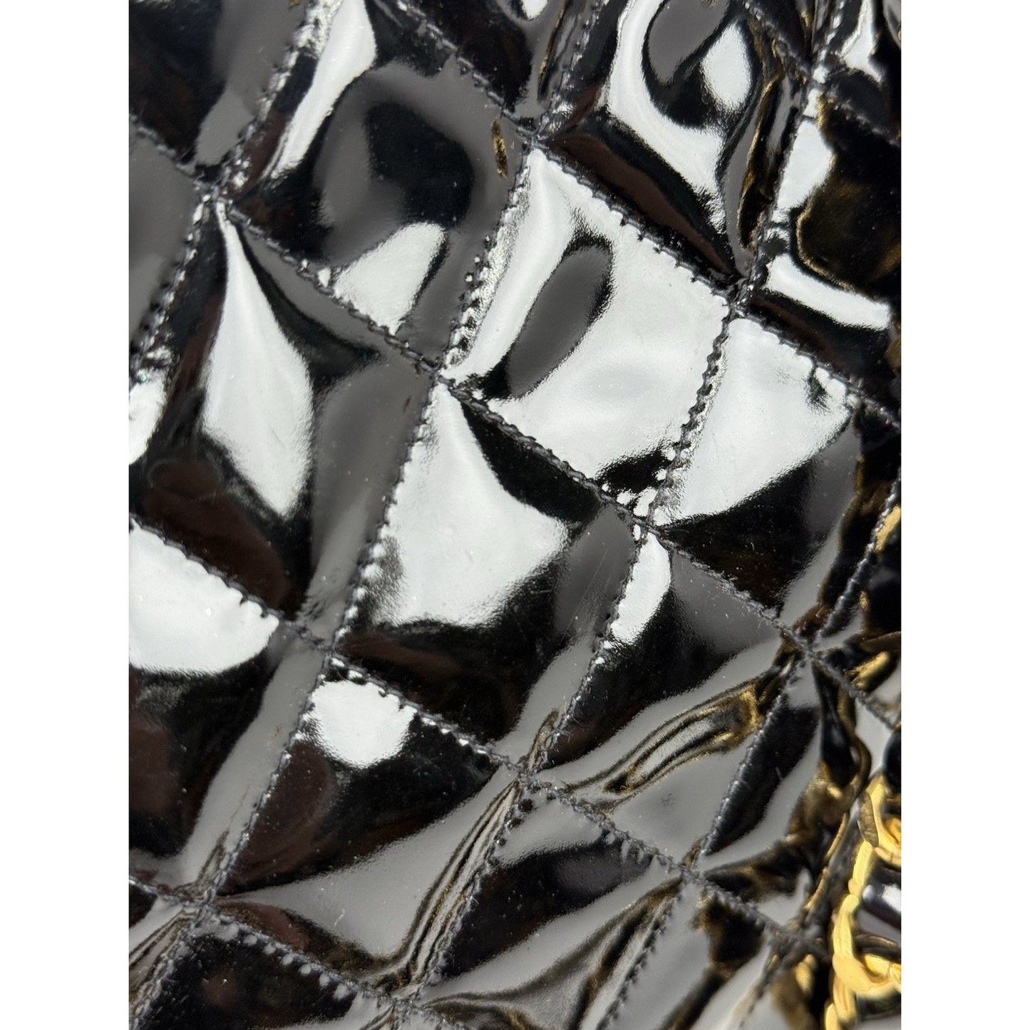 CHANEL Vintage CC Charm Quilted Patent Leather Tote Bag