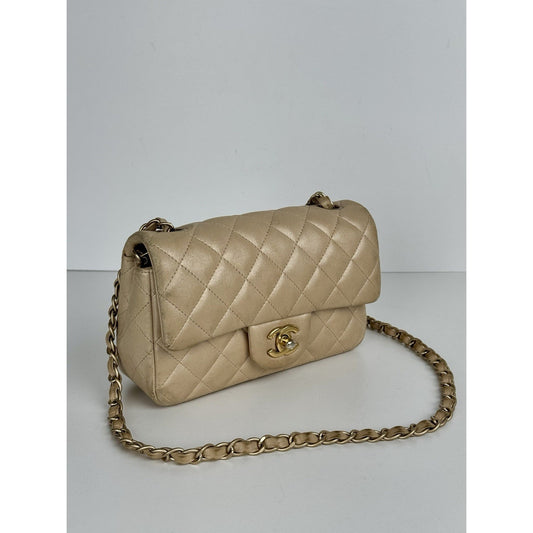 Chanel Mini Rectangular Flap Bag in Beige Quilted Lambskin Leather (2012) D-8