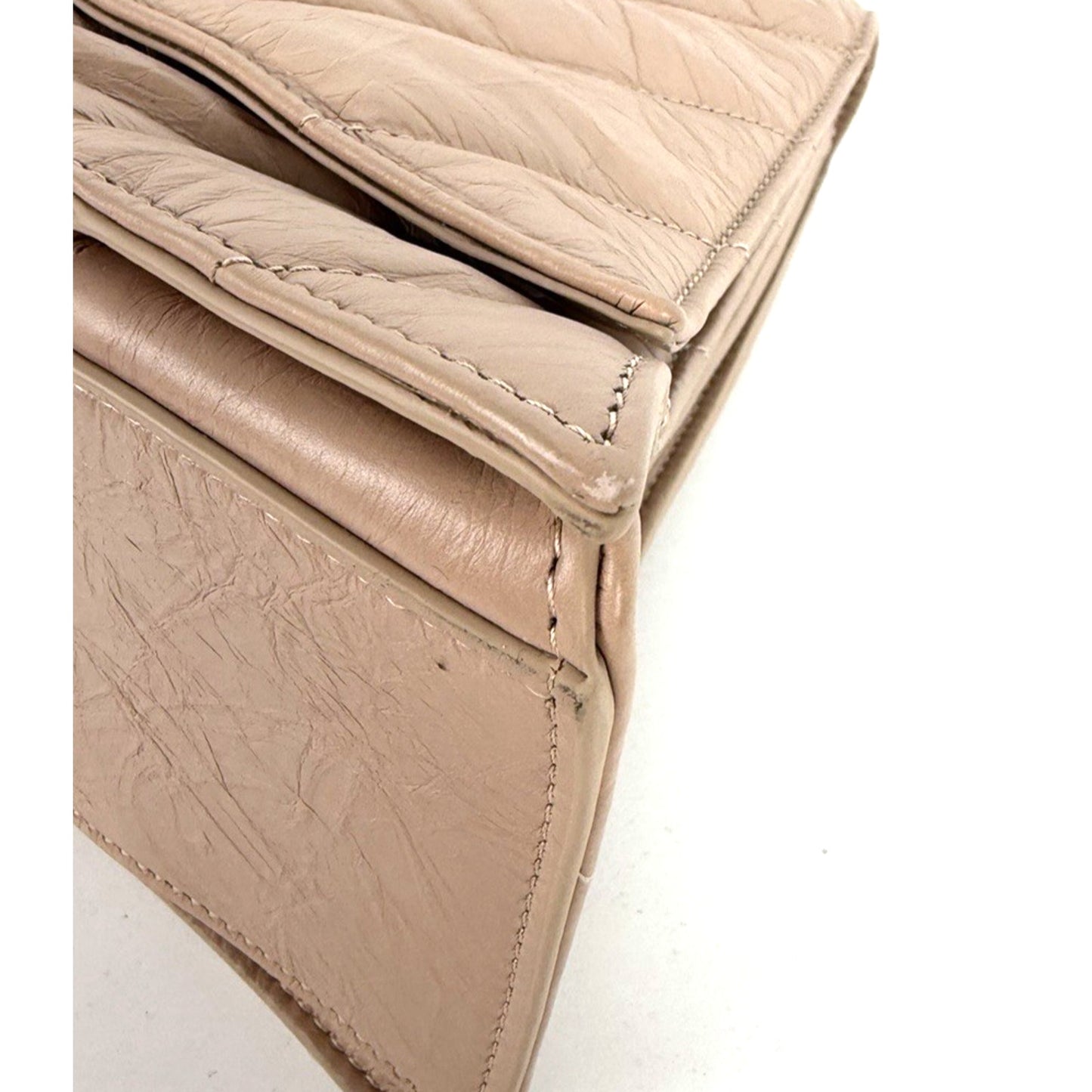 Balenciaga Large Crush Quilted Leather Chain Shoulder Bag Light Beige E7