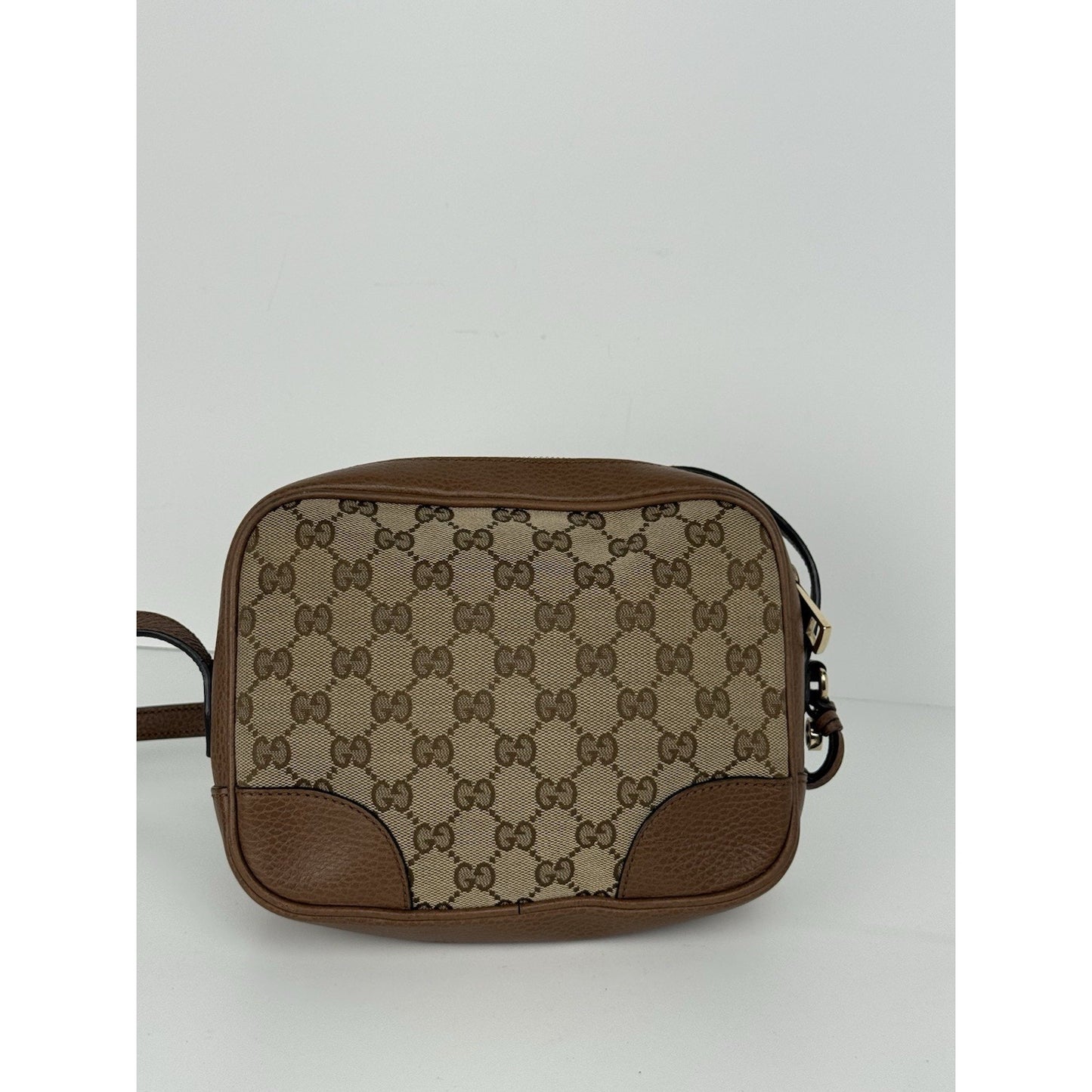 Gucci Camera Bag Beige Canvas Brown Leather Shoulder Bag