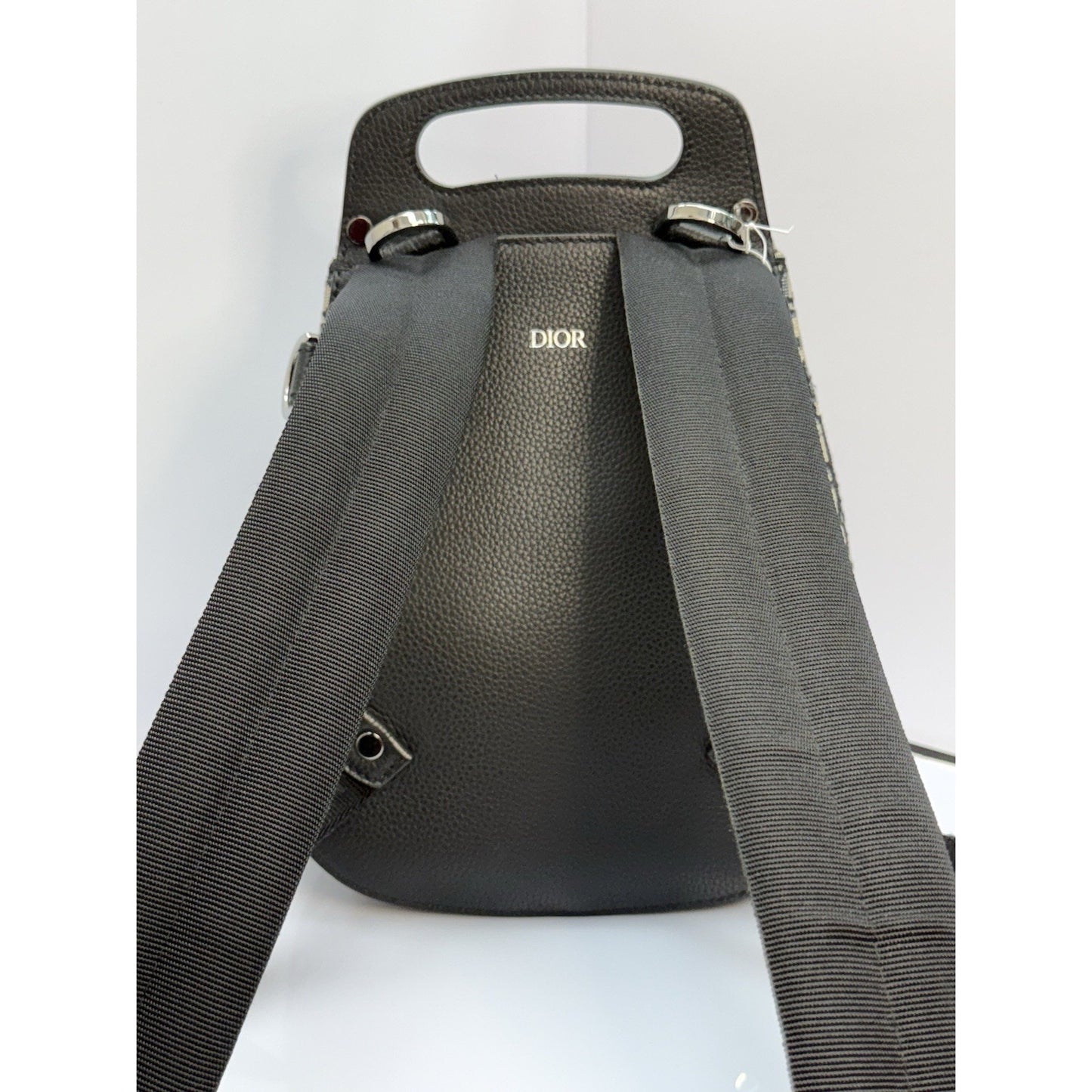CHRISTIAN DIOR Oblique Jacquard Mini Saddle Backpack in Navy Blue
