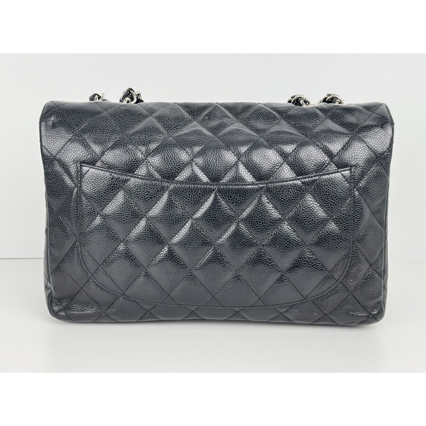 Chanel Jumbo Classic Single Flap Bag in Black Caviar Leather w Silver Hardware