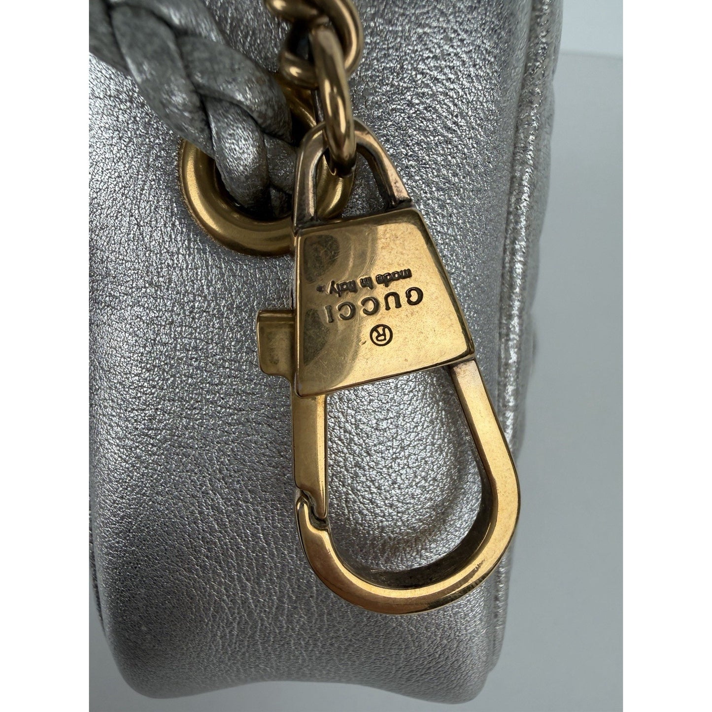 Gucci Web Ophidia Trapuntata Camera Bag Mini Quilted Silver Metallic Leather S