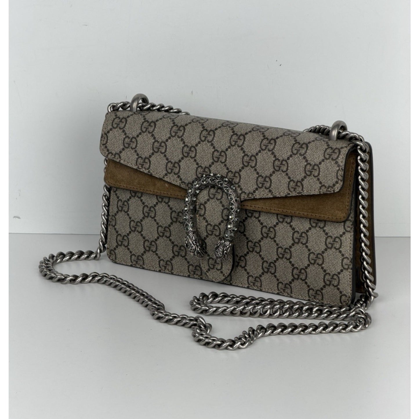 Gucci GG Supreme Monogram Dionysus Small Shoulder Bag Coated Canvas & Suede S15