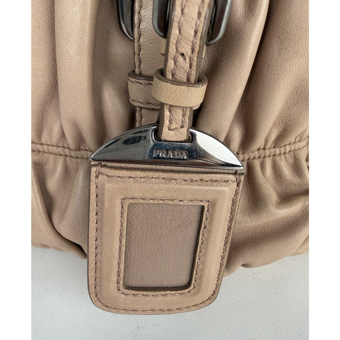 Prada Nappa Gaufre Satchel Bag in Beige Pleated Leather S-19
