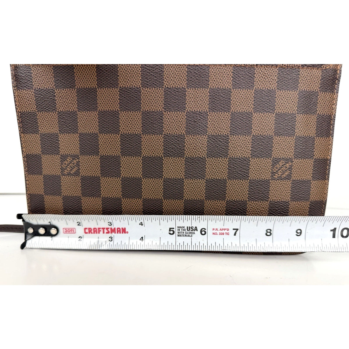 Louis Vuitton Neverful MM Pouch in Damier Ebene Brown Coated Canvas