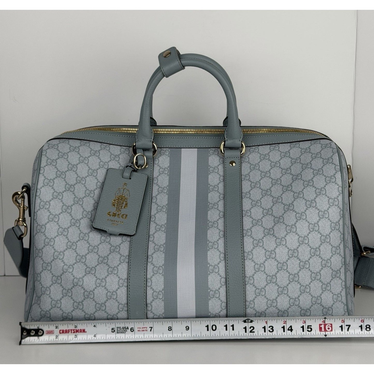 Gucci Ophidia Medium Duffle Bag in Blue GG Supreme Canvas and Leather