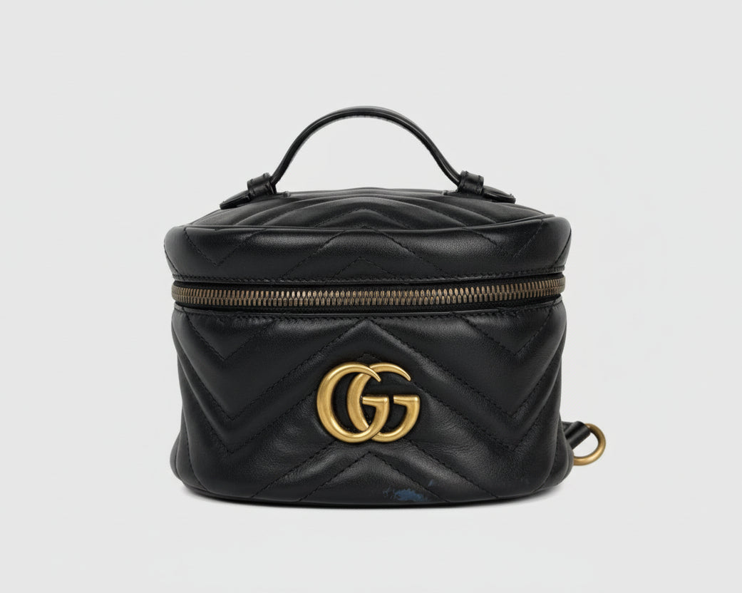 Gucci GG Marmont Vanity Mini Backpack in Black Quilted Matelasse Leather
