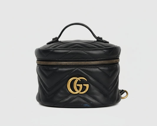 Gucci GG Marmont Vanity Mini Backpack in Black Quilted Matelasse Leather