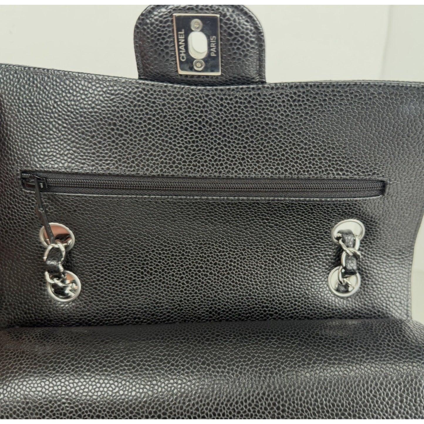 Chanel Classic Double Flap Small Bag Black Caviar Leather Silver Hardware NFC D7