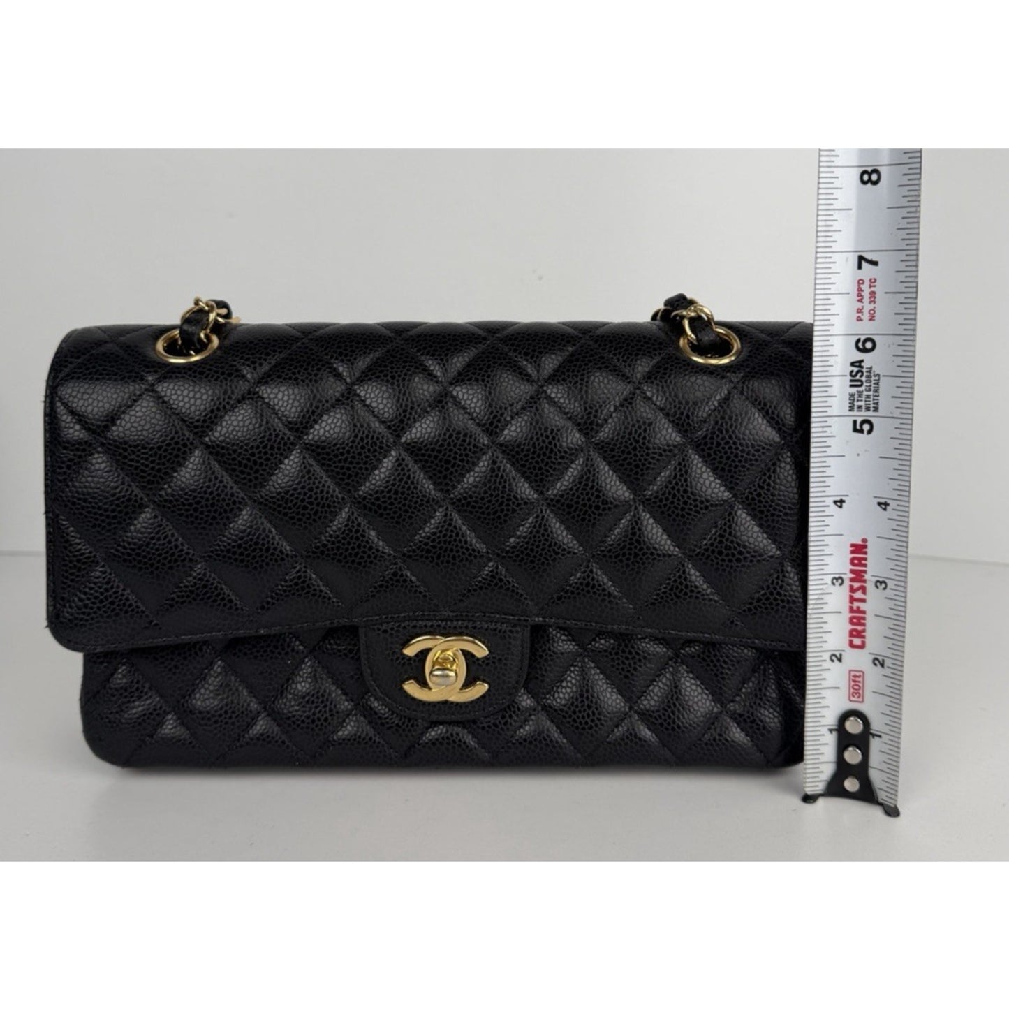 Chanel Classic Double Flap Medium Bag in Black Quilted Caviar Leather 2019 C6