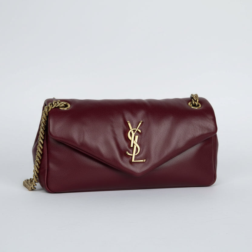 Saint Laurent Calypso Small Shoulder Bag in Bordeaux Red Smooth Padded LeatherD6