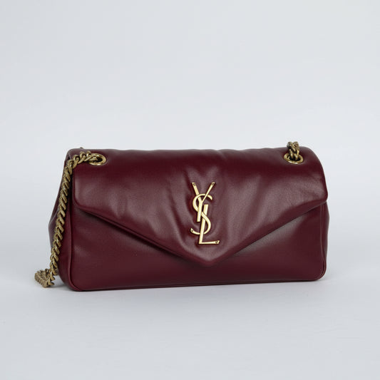 Saint Laurent Calypso Small Shoulder Bag in Bordeaux Red Smooth Padded LeatherD6