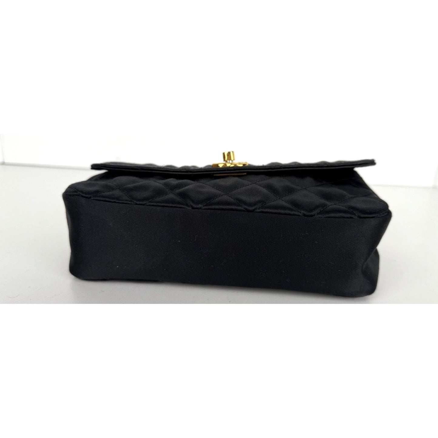 Chanel Satin Quilted CC Flap Mini Bag Vintage in Black with Gold HW E8