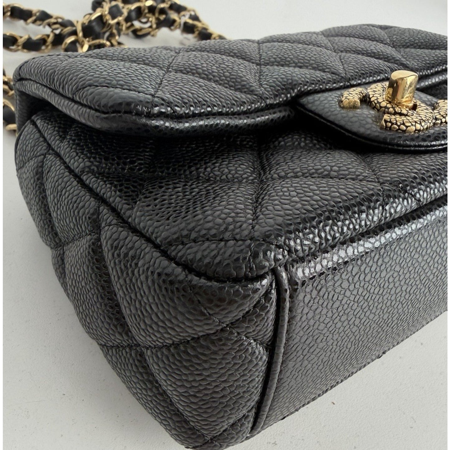 Chanel Quilted Mini Flap Bag in Black Grained Lambskin with Gold HW 2022 E8