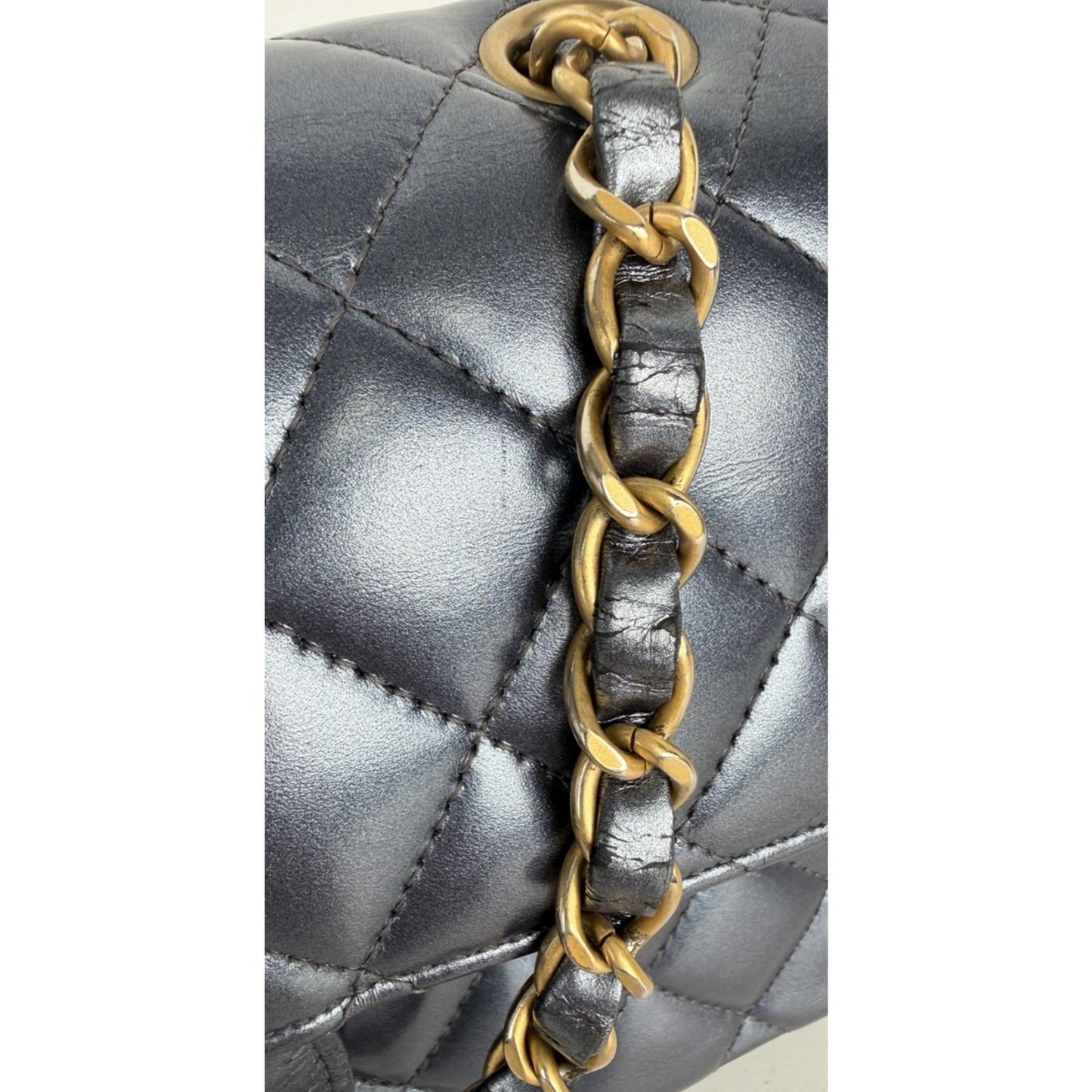 Chanel Classic Double Flap Bag Small in Metallic Navy Quilted Leather NFC B-6