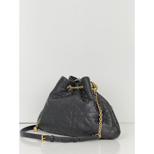 Christian Dior Ammi Supple Medium Drawstring Bag in Black Lambskin E9