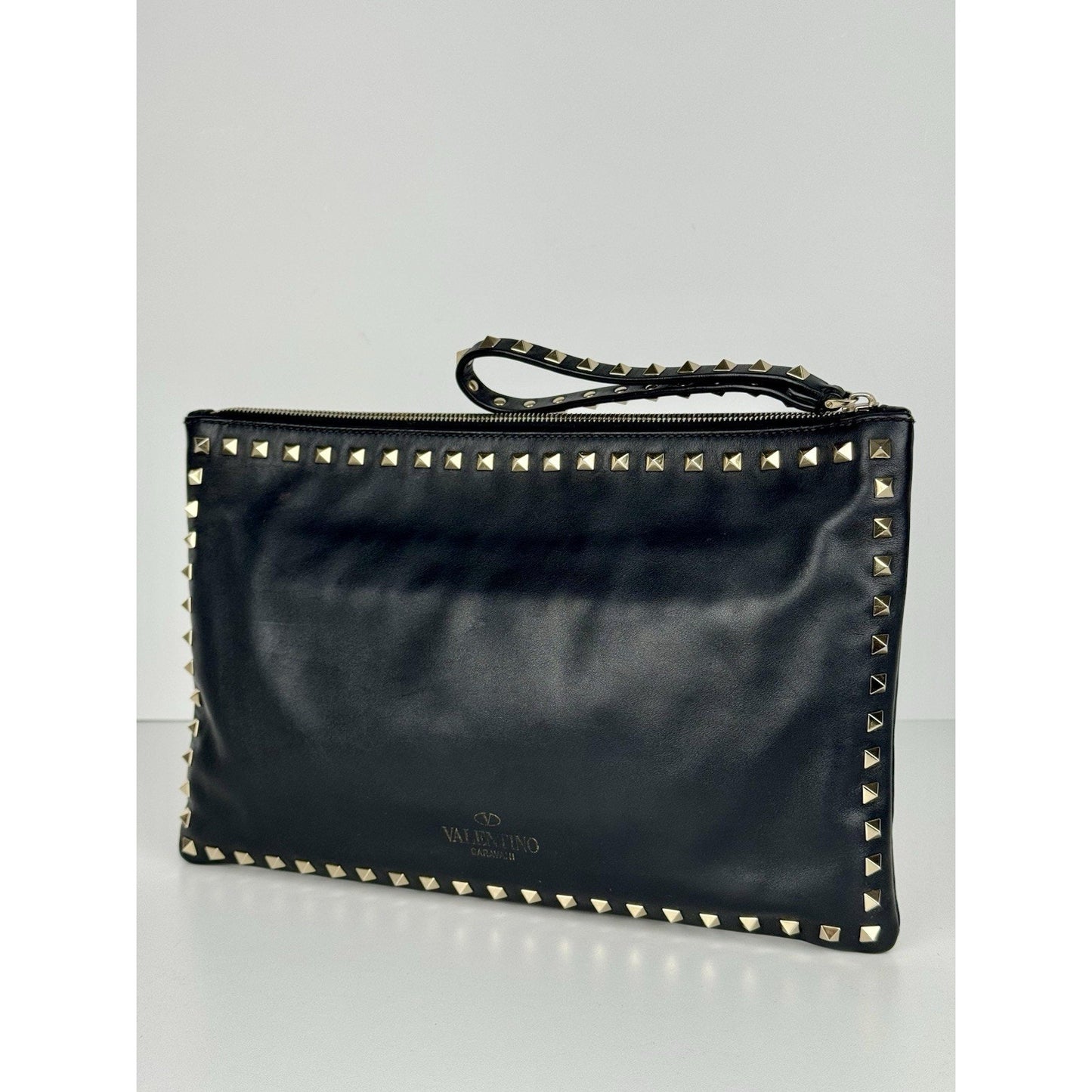 Valentino Rockstud Black Leather Pouch with Golden Hardware B-1