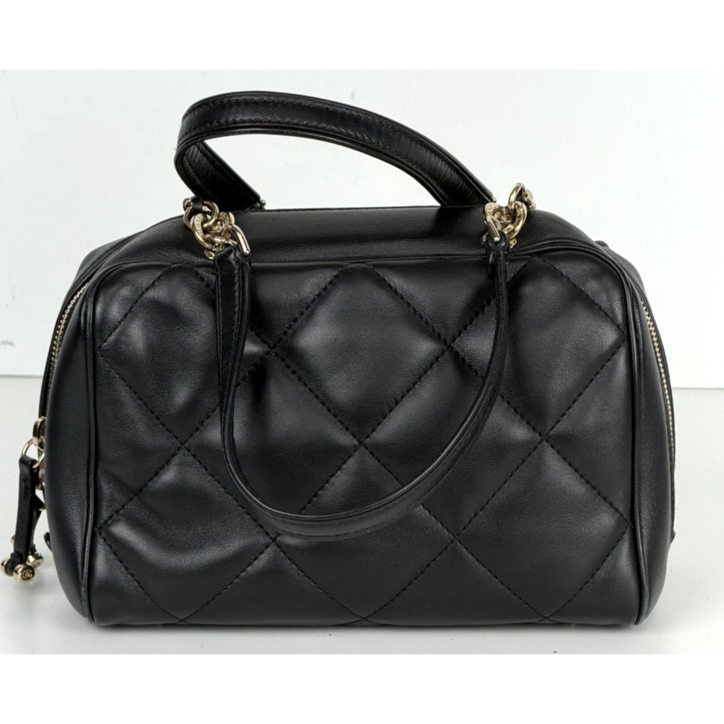 Chanel CC Chain Zip Bowling Mini Bag in Black Lambskin Leather 2019 E8