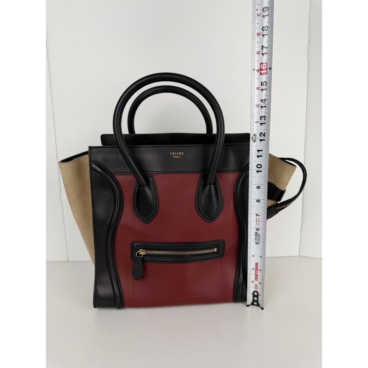 Celine Luggage Tote Bag Micro in Tri-Color Calfskin Leather and Suede S