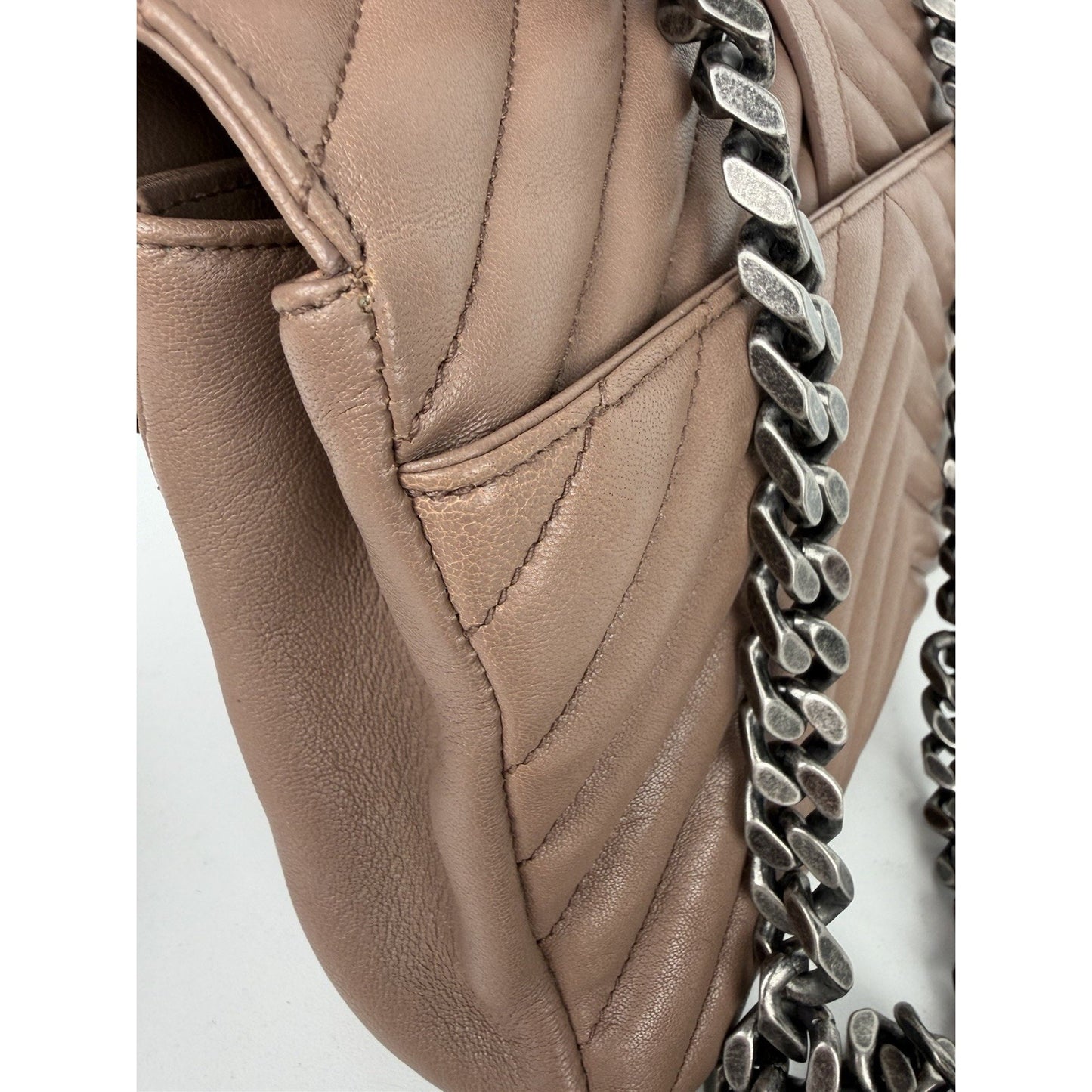 Saint Laurent Monogram College Bag Medium in Brown Quilted Chevron Leather C4