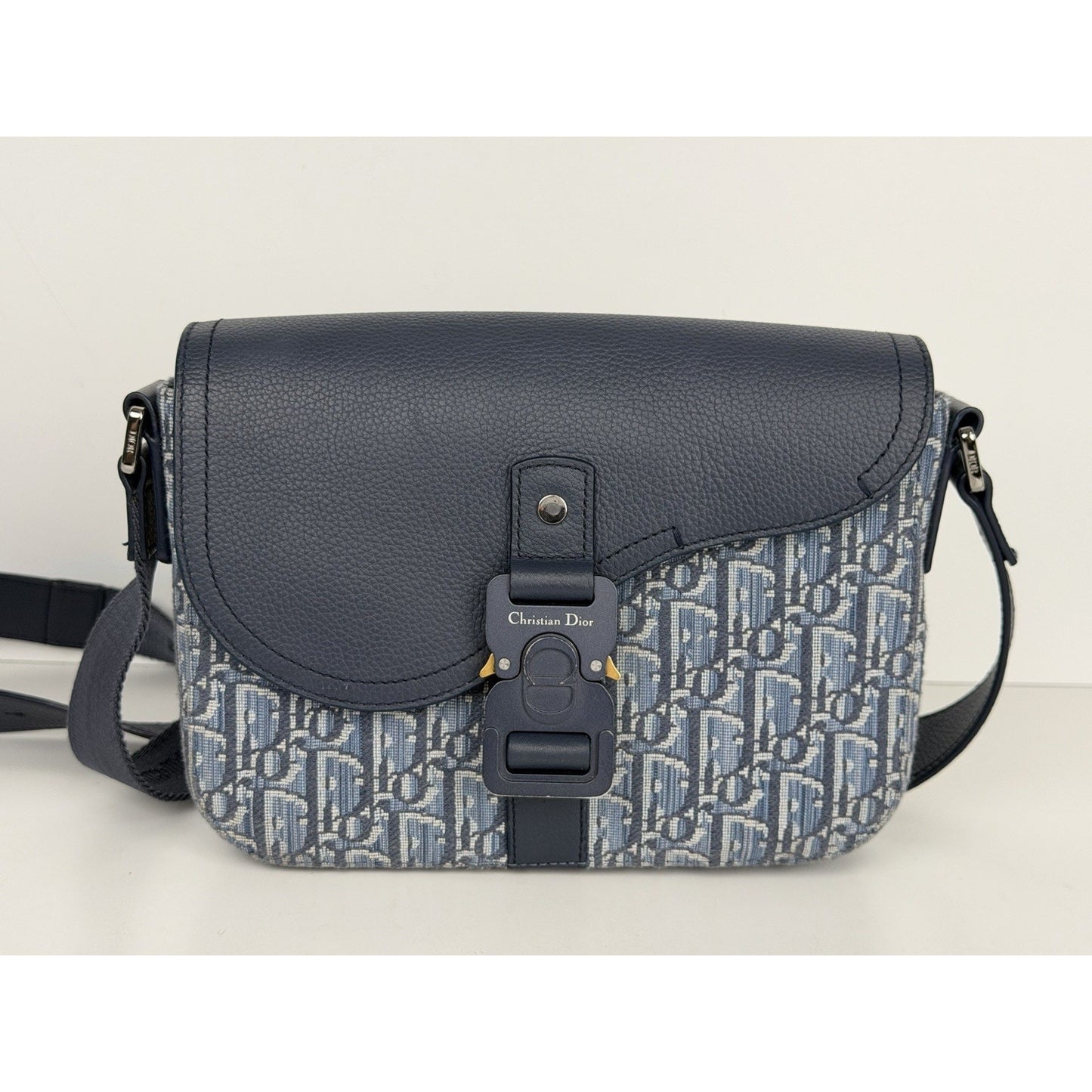 Dior Small Saddle Messenger Bag with Flap in Blue Dior Oblique Jacquard B1