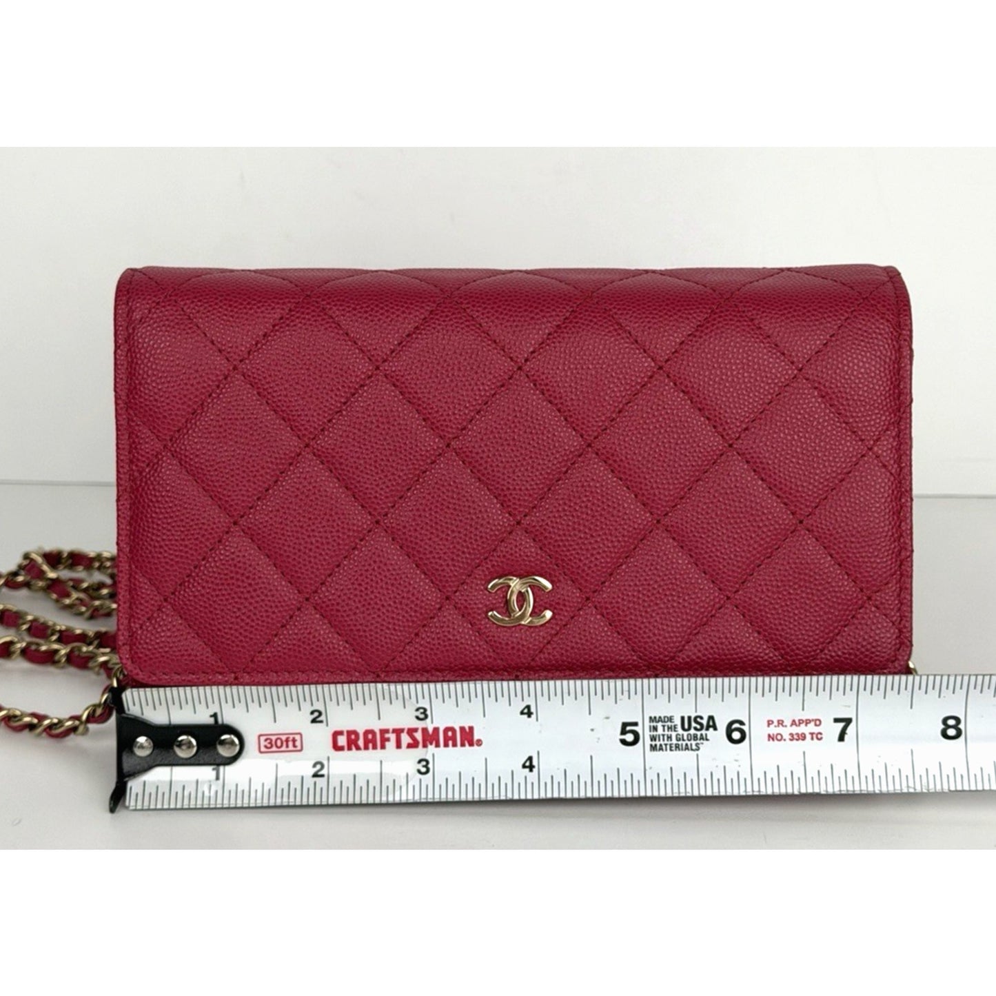 Chanel Classic Flap Wallet on Chain in Dark Pink Quilted Caviar Leather NFC U3