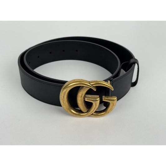 Gucci Black Leather Double G Buckle Belt with Gold Hardware 80/32 400593-480199