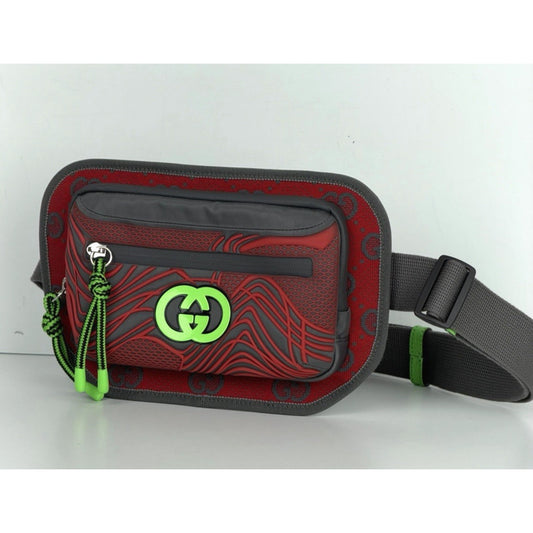 Gucci GG Jersey Nylon and Rubber Belt Bag in Red/Grey/Neon S19