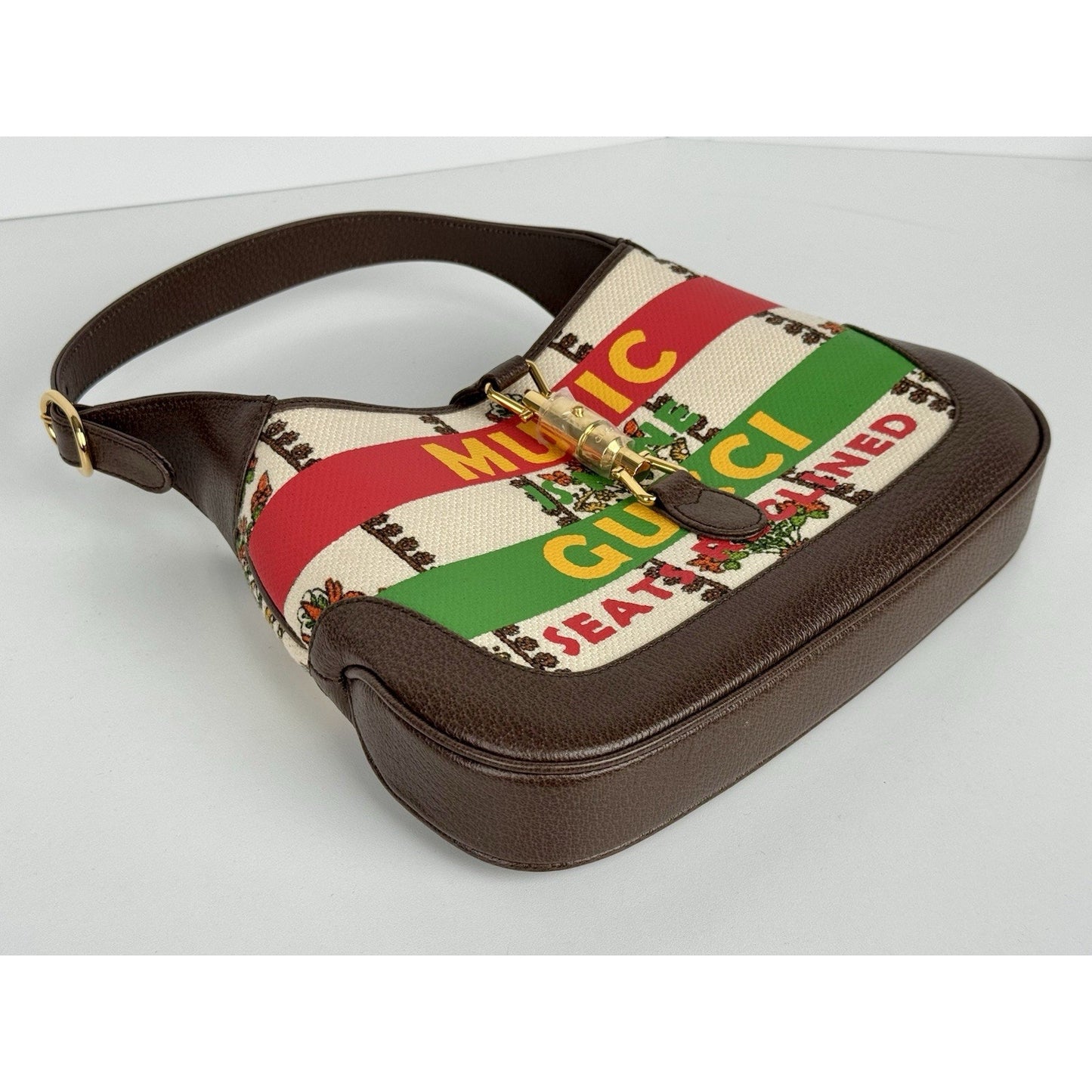 Gucci Jackie 1961 Small 100 Centennial Music Bag Canvas Leather Gold HW B-9