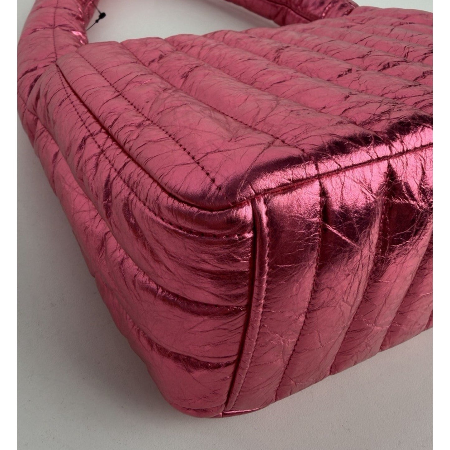 Balenciaga Monaco Small Sling Bag in Metallized Quilted Pink Calfskin E6