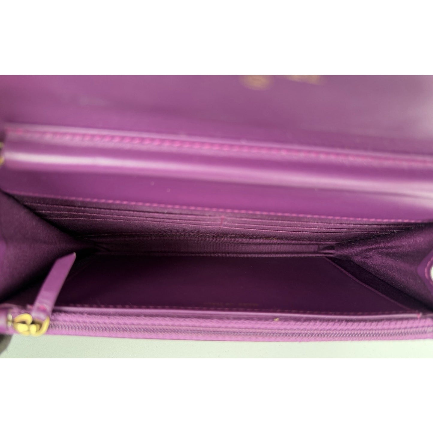Chanel Boy Wallet on Chain Quilted Bag in Purple Patent Leather 2015-2016 E4