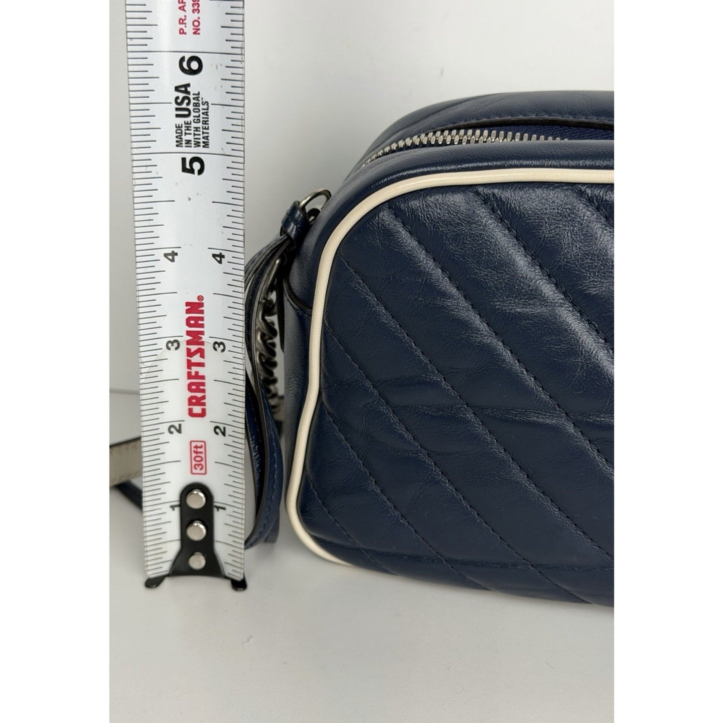 Gucci GG Marmont Small Shoulder Bag Diagonal Dark Blue Quilted Leather S17