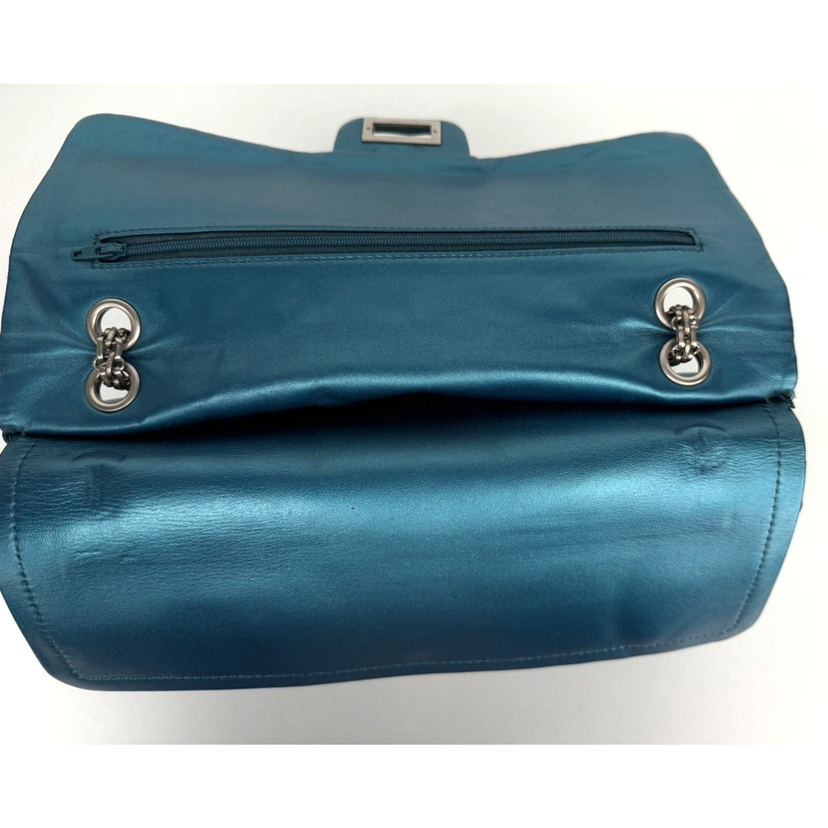 Chanel 2.55 Reissue Jumbo Double Flap Bag in Blue Metallic Leather 2003-2004 C-1