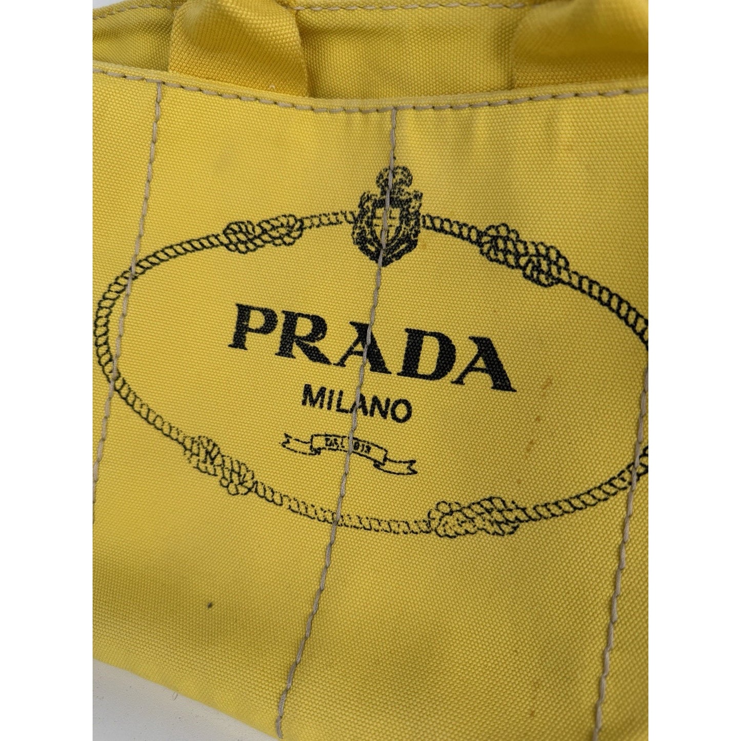 Prada Canapa Tote Bag Large in Yellow Canvas with Black Logo S-12