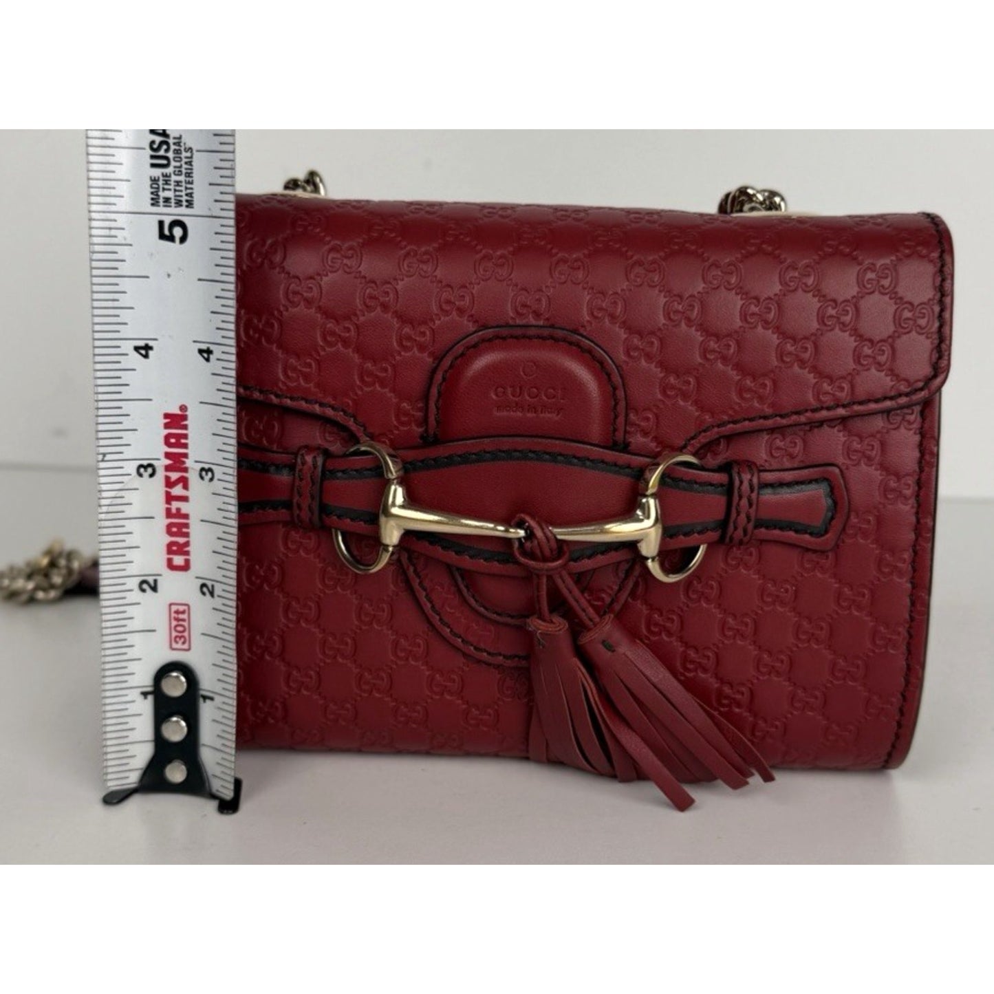 Gucci Microguccissima Mini Emily Bag Crossbody with Tassels in Red Leather S17