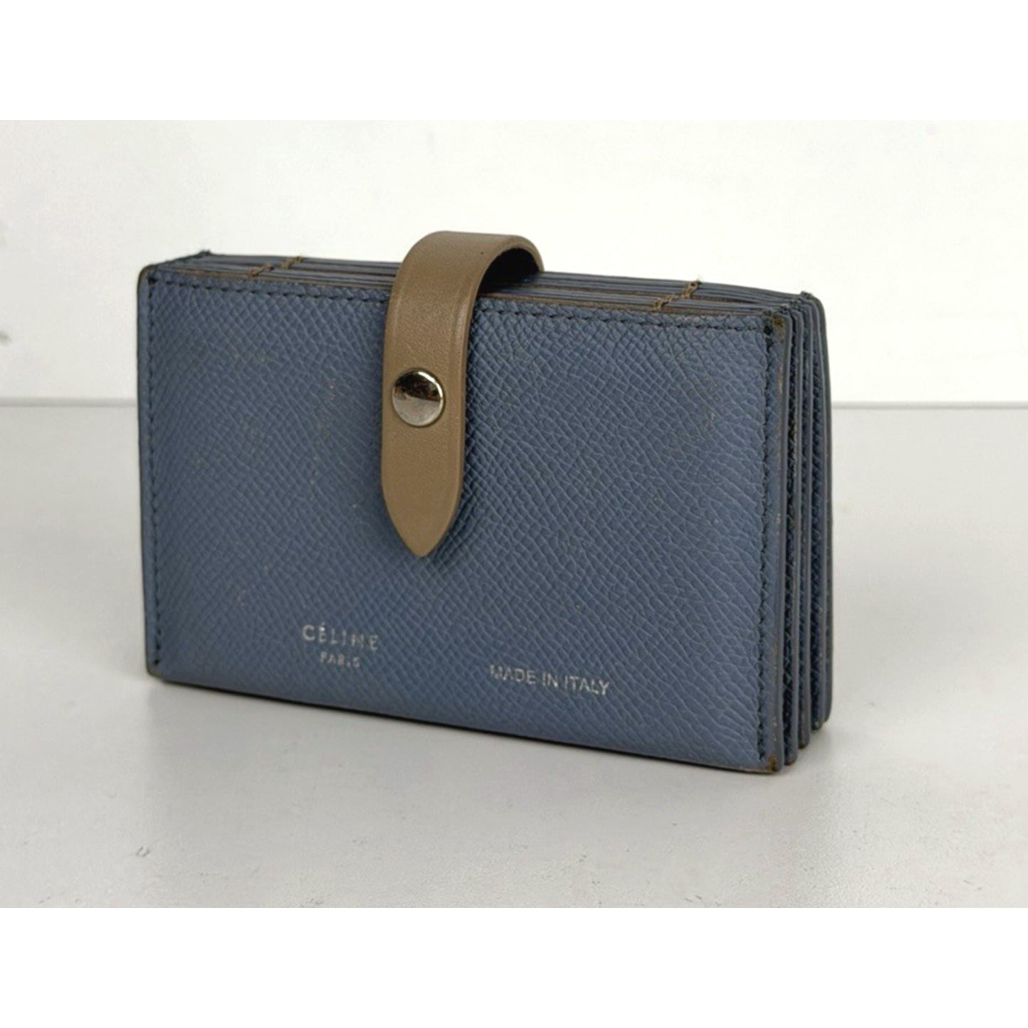 Celine Accordion Card Holder in Blue Grained Calfskin Leather K1