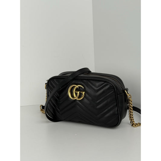 Gucci GG Marmont Quilted Crossbody Mini Black Leather Women's Shoulder Bag