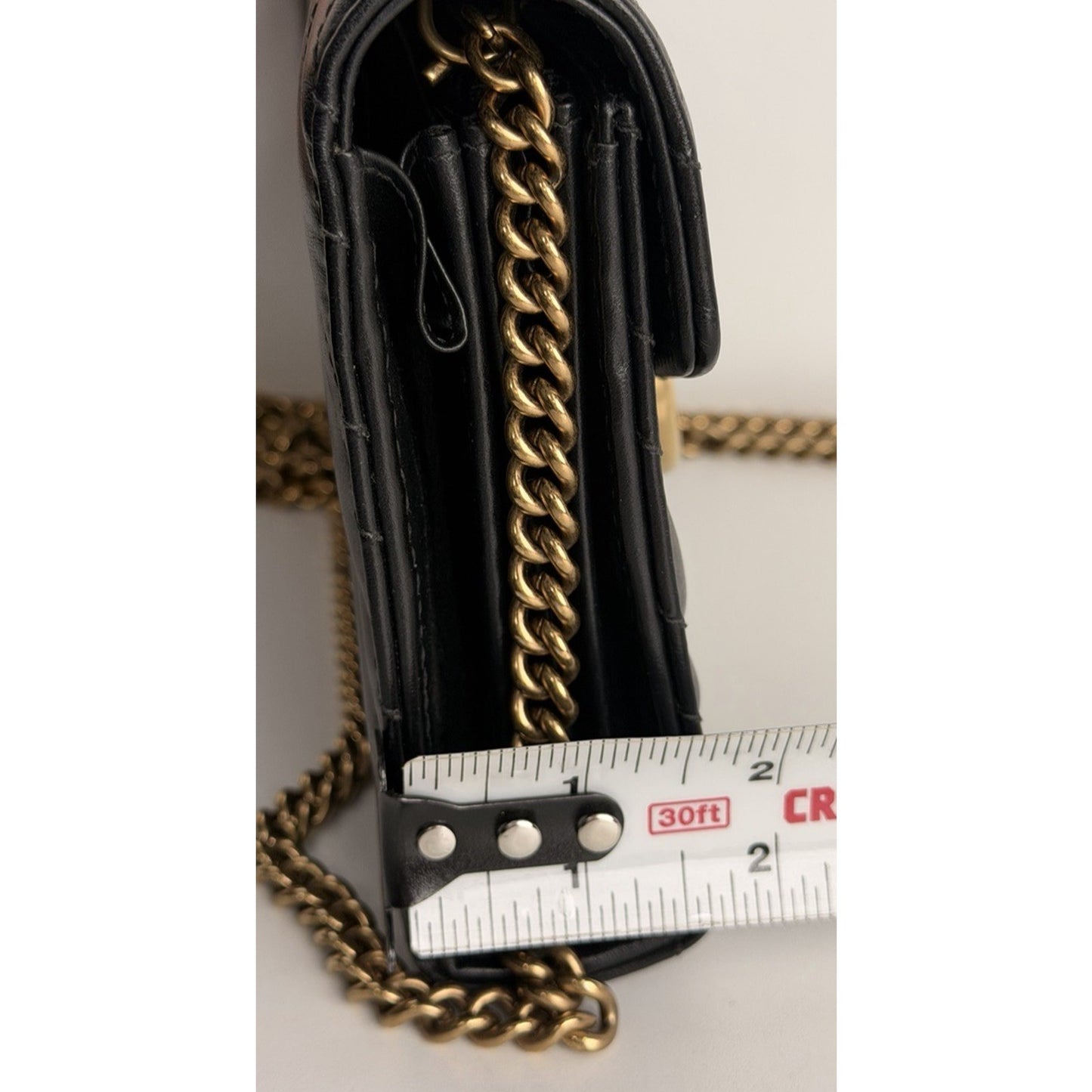Gucci GG Marmont Shoulder Bag Mini Black Matelasse Leather & Gold-Tone Chain S06